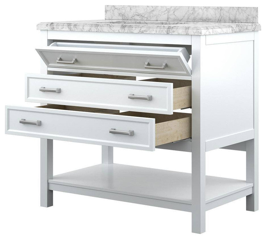 Affinity Bathroom Vanity With Carrara Marble Countertop, White, 37 in