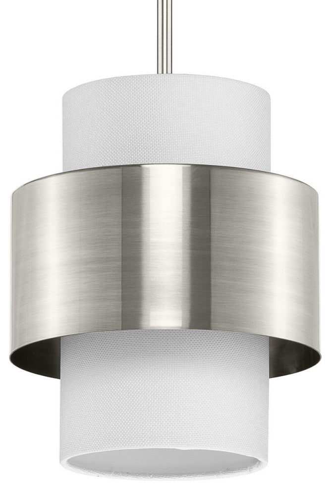 Silva Collection One-Light Brushed Nickel White Linen Shade Pendant