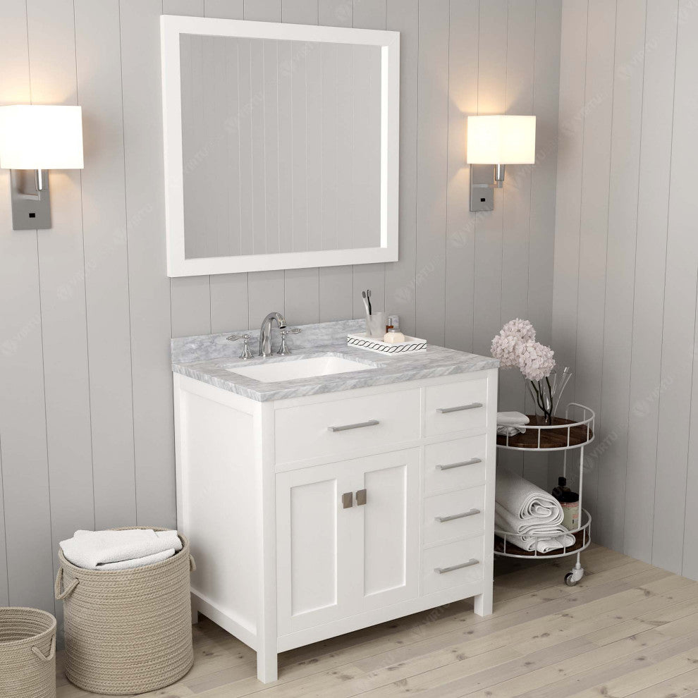 Caroline Parkway 36" Single Bathroom Vanity Set White, Marble Top