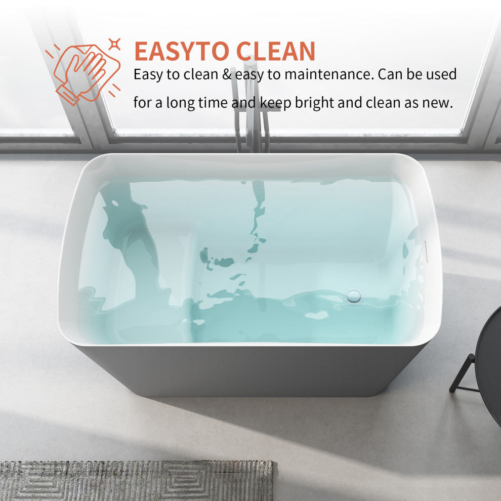 Giving Tree  47" Freestanding Full Immerse Bathtub with Seat White, Grey