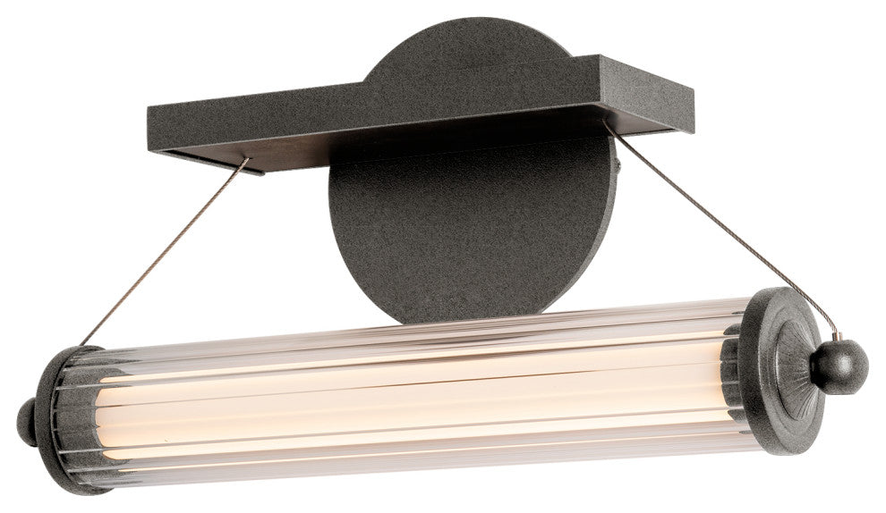 Libra LED Sconce, Natural Iron Finish, Black Wood Accents, Clear Glass
