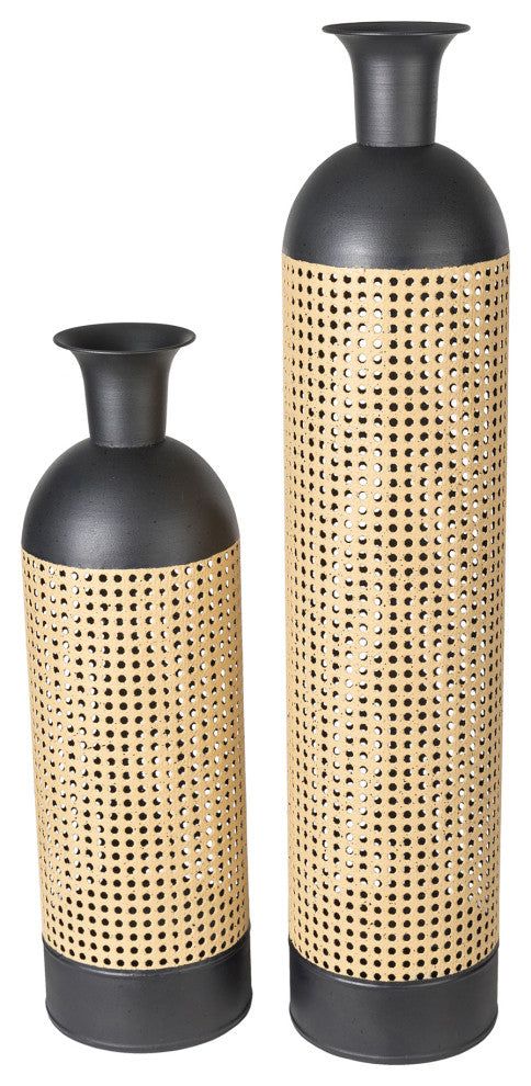 Boho Decorative Gold/Black Floor Metal Vase, Set of 2