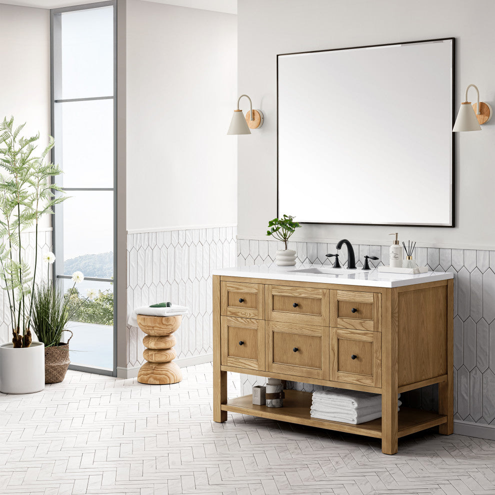 James Martin Breckenridge Bath Vanity, Light Natural Oak, 48", White Zeus, Three-Hole