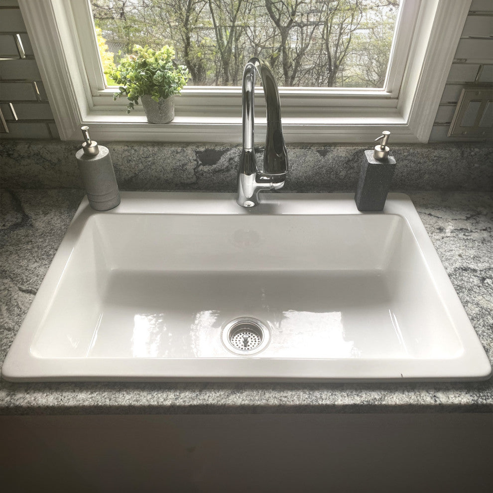 Jackson Crisp White Fireclay 33" Single Bowl Drop-In Kitchen Sink with 1 Hole