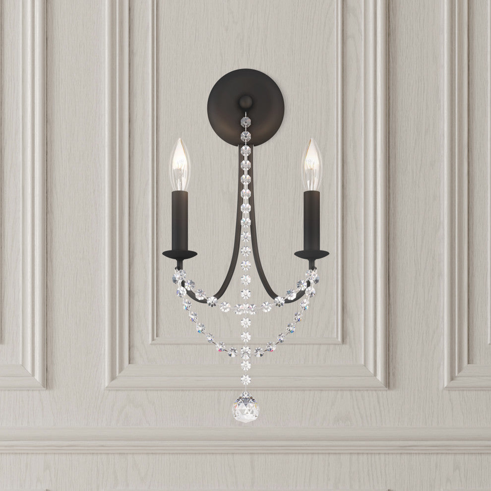 Schonbek Rj1002N-51H 2 Light Crystal Sconce, Black
