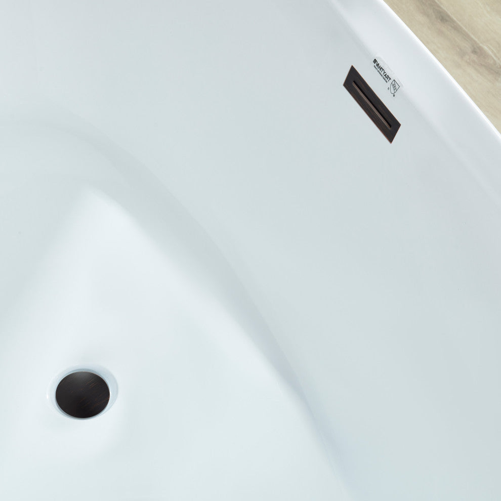 Vanity Art 71" x 33" Acrylic Freestanding Soaking Bathtub, White/Oil Rubbed Bronze