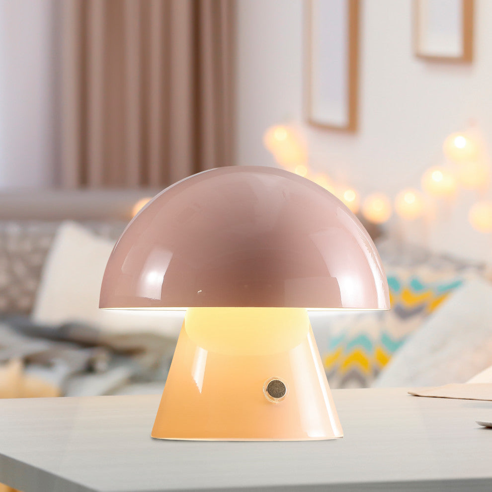 Porcini 7" Rechargeable/Cordless Iron Integrated LED Mushroom Table Lamp, Pink