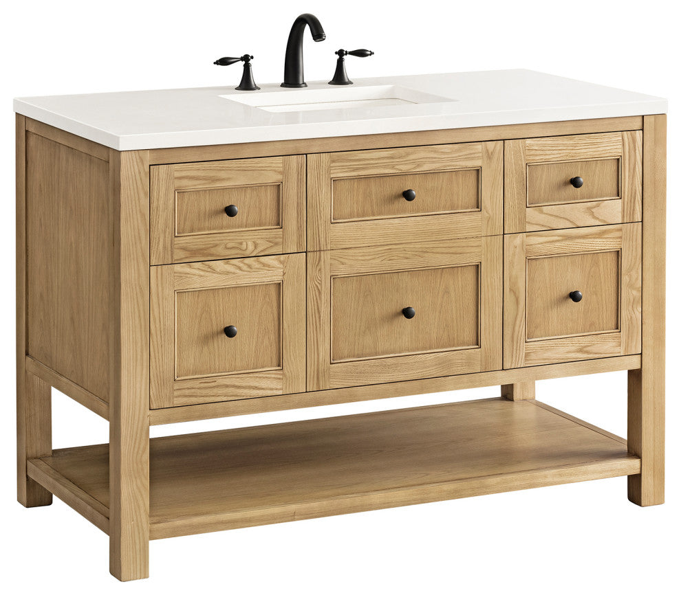 James Martin Breckenridge Bath Vanity, Light Natural Oak, 48", White Zeus, Three-Hole