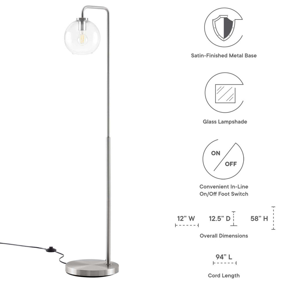 Floor Lamp Light, Silver, Glass, Metal, Modern, Mid Century Bistro Hospitality