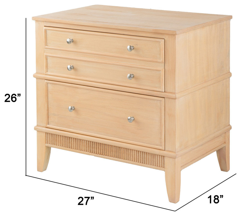 Benzara BM285224 Bedside Table, 2 Drawers, Textured Wood, Modern Veneer Brown