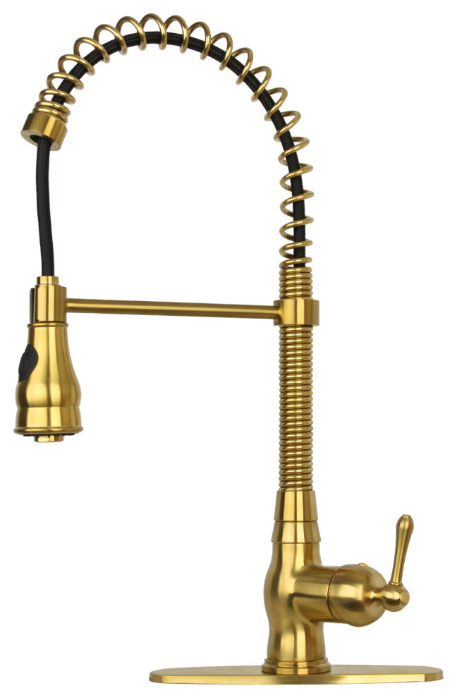 Copper Pre-Rinse Spring Kitchen Faucet with Pull Down Sprayer, Brushed Gold