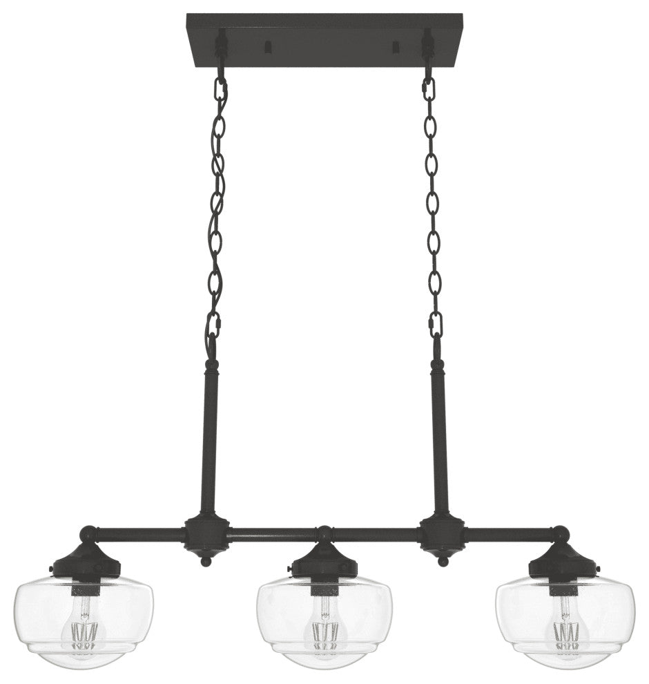 Hunter Saddle Creek Clear Seeded Glass 3-Light Linear Chandelier in Noble Bron