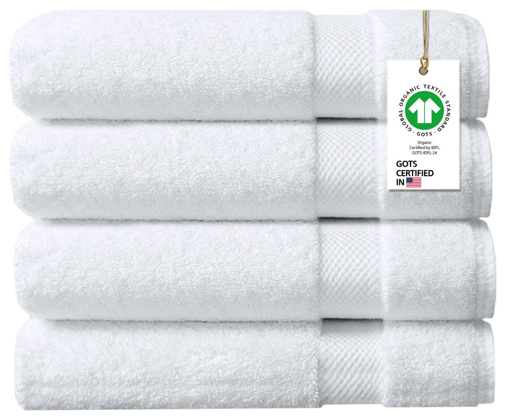 Organic Cotton 650 GSM Plush Feather Touch Quick Dry Bath Sheet, White, Pack of 4