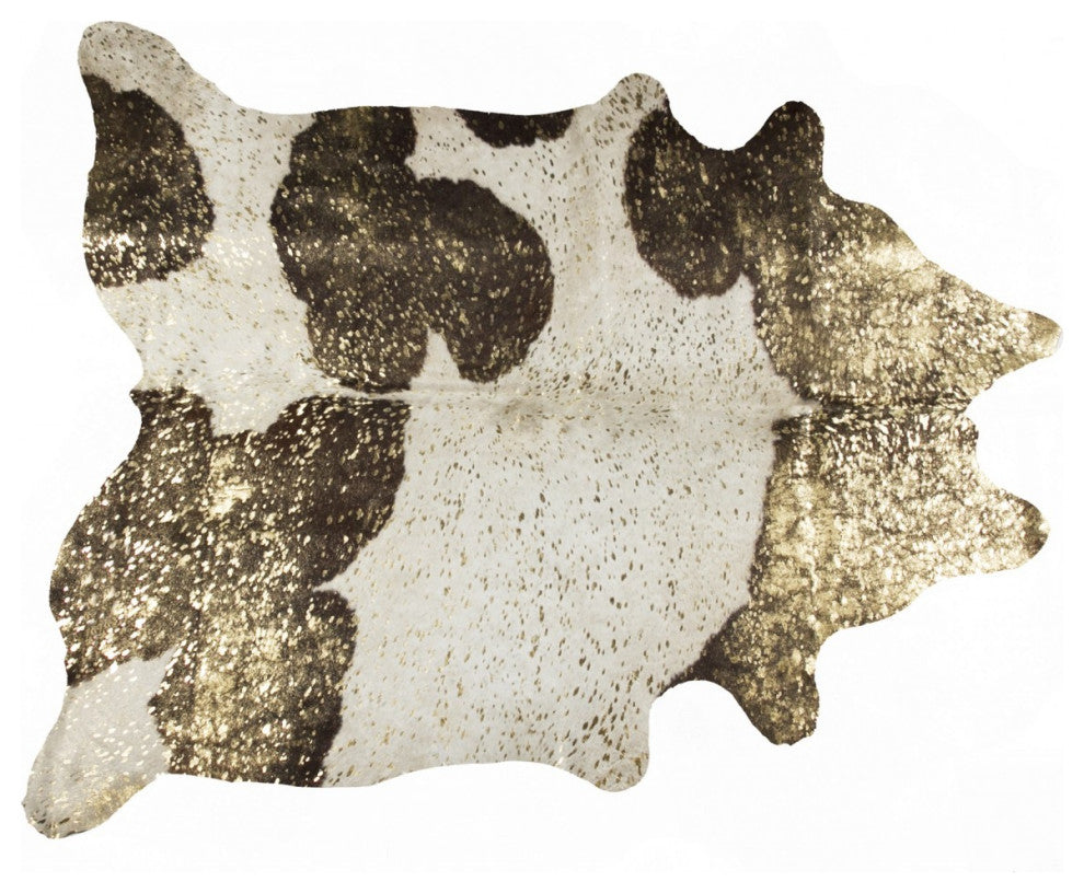 6' X 7' Dark Brown White And Gold Natural Cowhide Area Rug