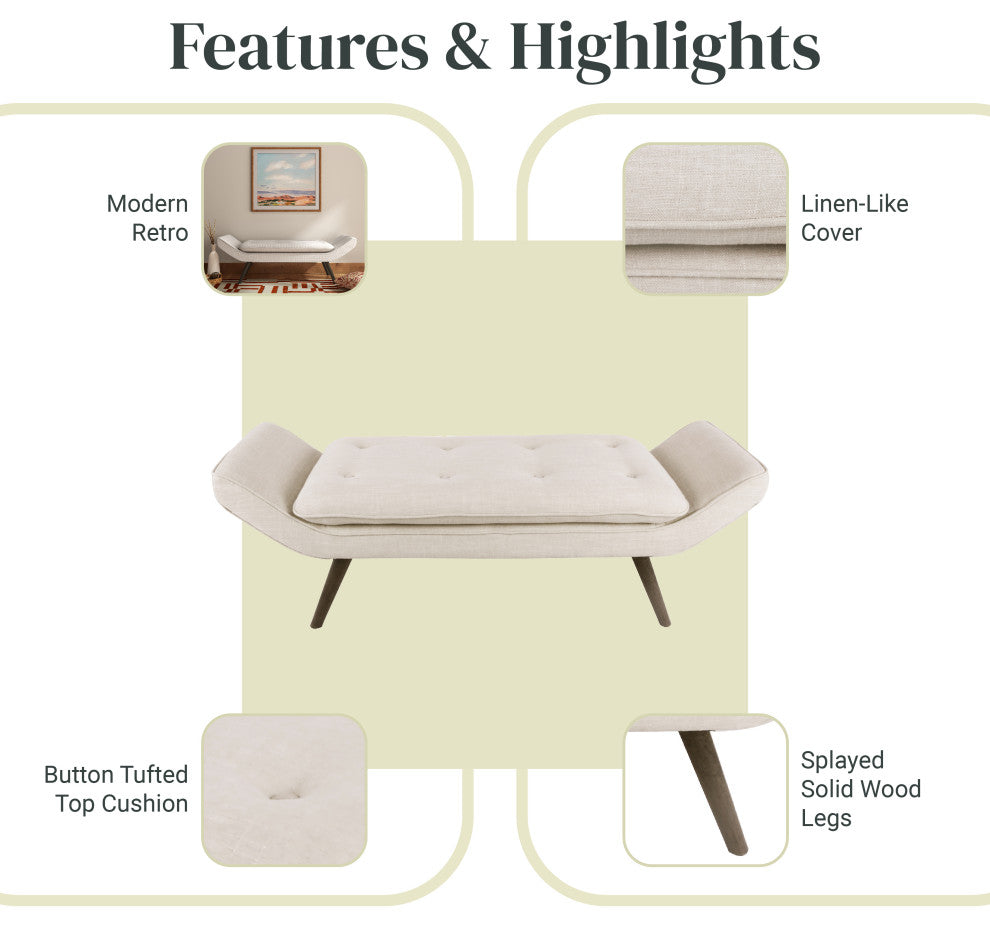 Newcastle Fabric Tufted Bench, Flax