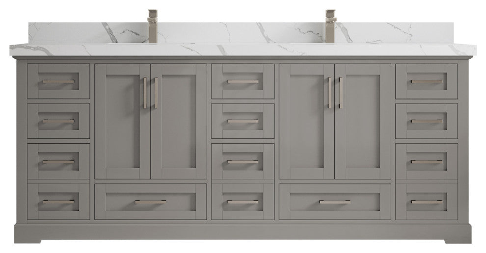 Boston 84 Double Sink Bath Vanity in Elephant Skin Gray 2" Calacatta Laza