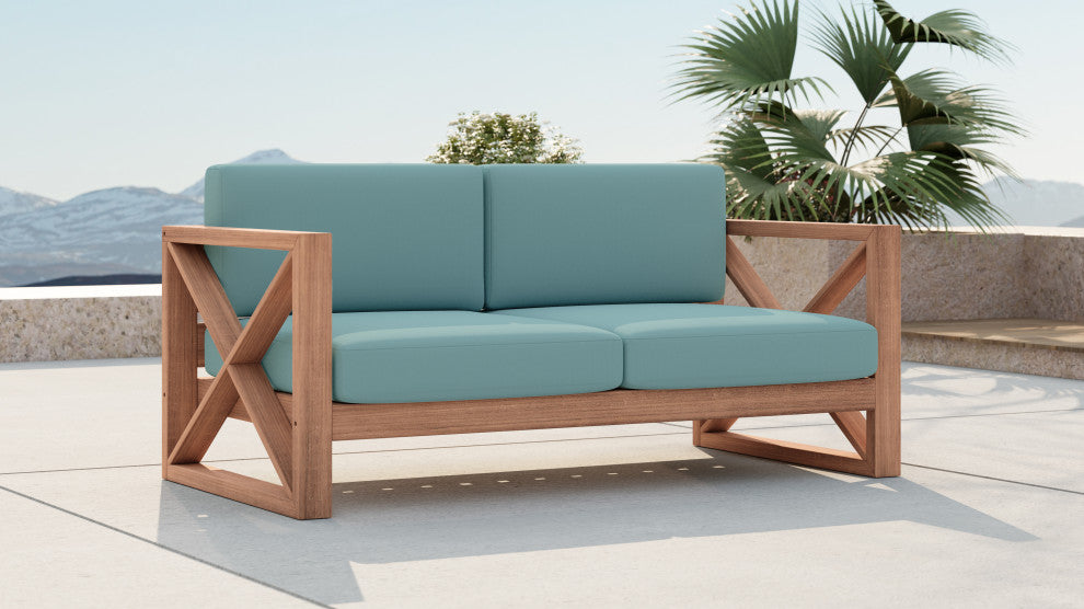 Anguilla Waterproof Fabric Upholstered Outdoor Loveseat, Blue