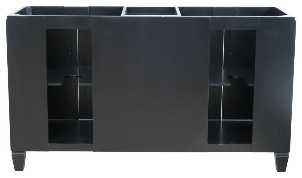 61" Double Sink Vanity, Black Finish With Black Galaxy Granite And Round Sink