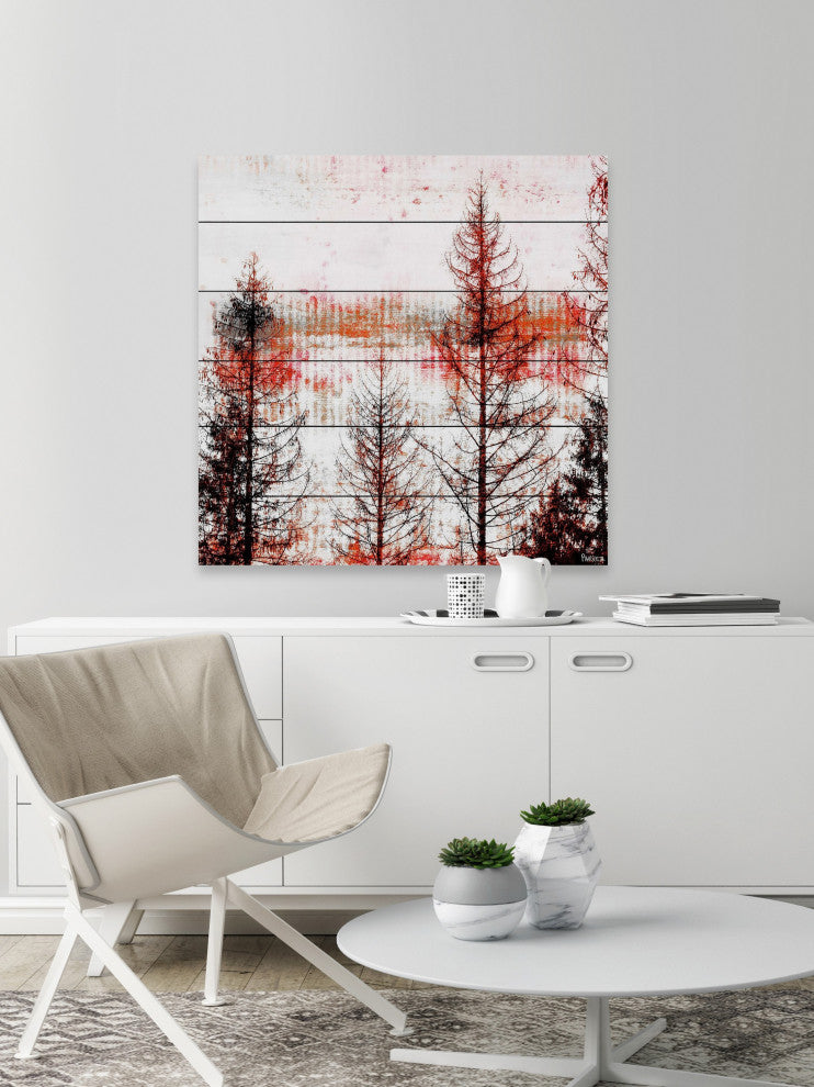 "Orange Hue" Print on White Wood, 32"x32"