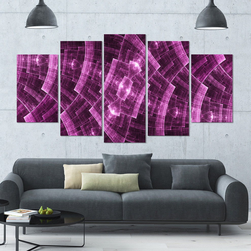 Purple Metal Protective Grids, Contemporary Wall Art Canvas, 60"x32", 5 Panels