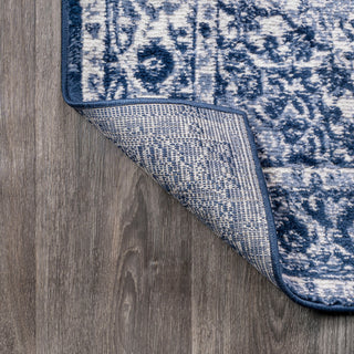 Rosalia Cottage Medallion Area Rug, Dark Blue/Ivory, 2'x8'