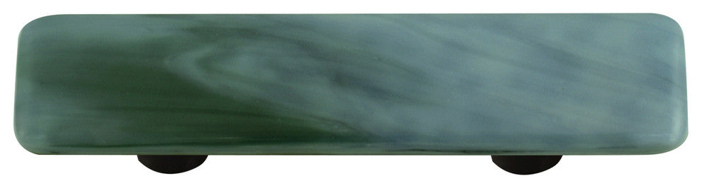 Art Glass Rectangle Swirl Pull, Alum Post, Powder Blue Swirl