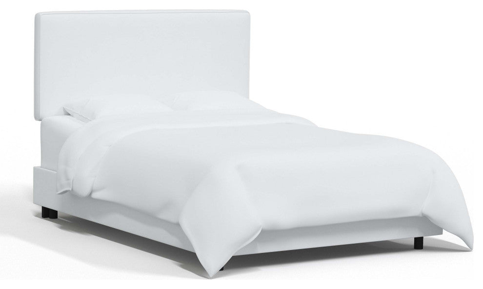Square Upholstered Bed, Velvet White, Full