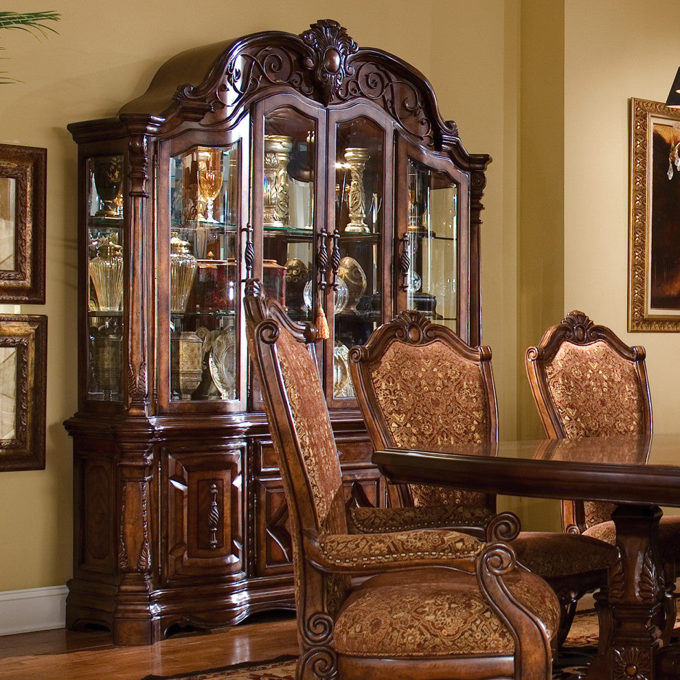 Windsor Court China Cabinet with Lighting, Vintage Fruitwood