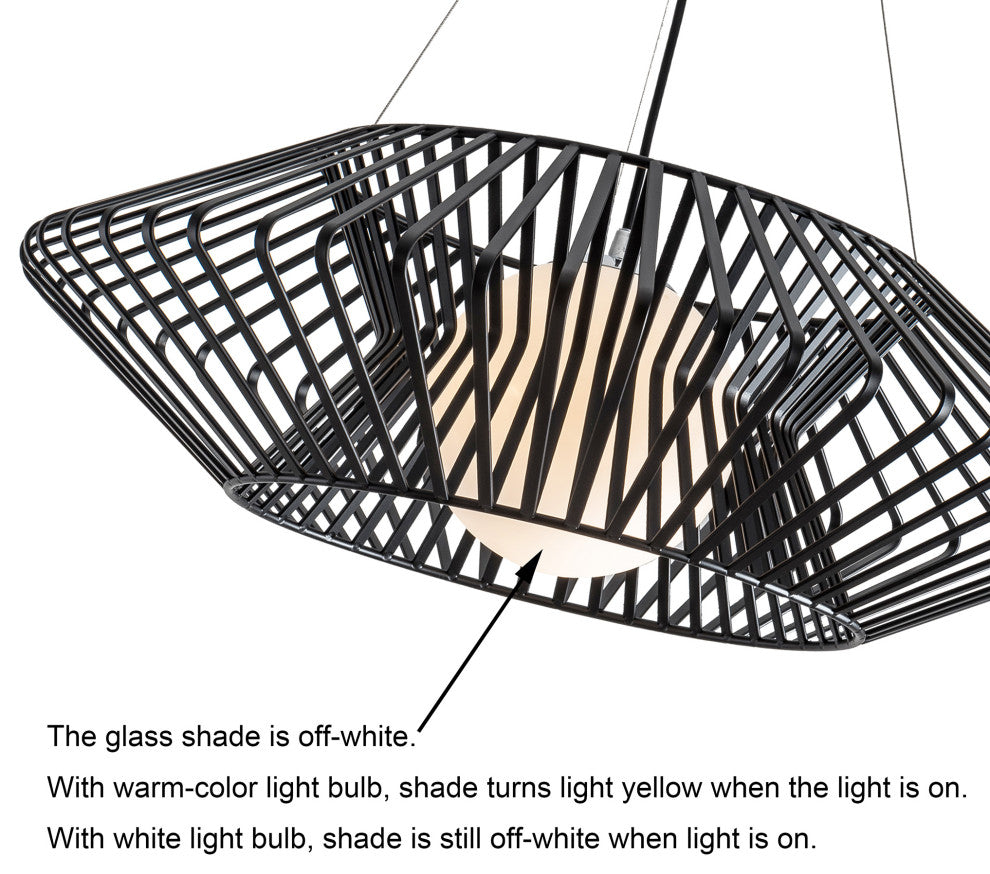 Hebe 1 Light Geometric Metal Glass Shade Pendant Chandelier, Black Finish