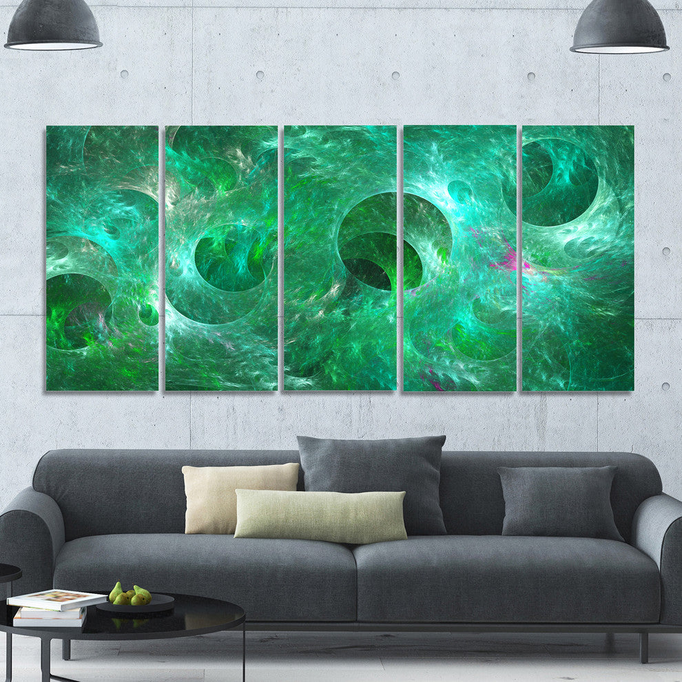 Green Fractal Glass Texture, Abstract Canvas Art Print, 60"x28", 5 Panels