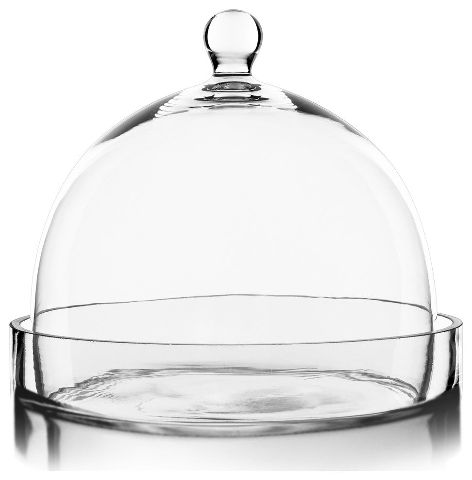 CYS Glass Dome Cloche Bell Jar With Tray, H-7.5", D-8", Set of 4
