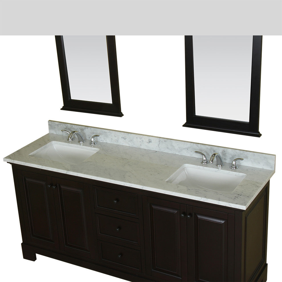 Richmond 72" Double Vanity in Espresso, Carrera Marble Top and Mirror