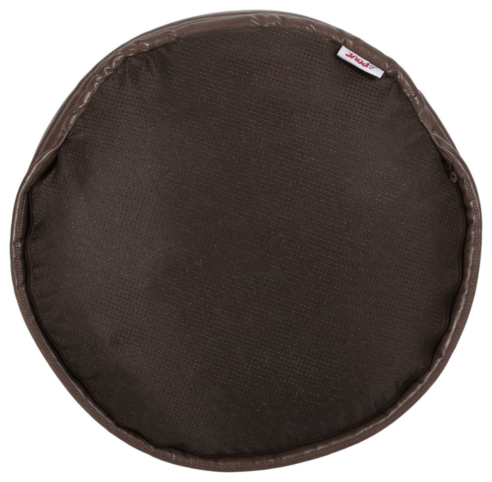 Conrail Contemporary Faux Leather Channel Stitch Pouf, Brown, Cylinder