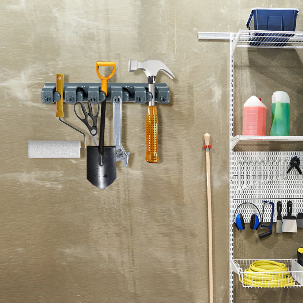 Costway Mop Broom Holder Garden Tool Rack Organizer 5 Positions Wall Mounted