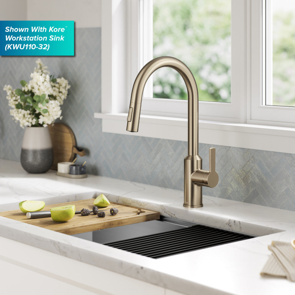 Oletto Touchless Sensor Pulldown Single Handle Kitchen Faucet, Spot Free Antique Champagne Bronze
