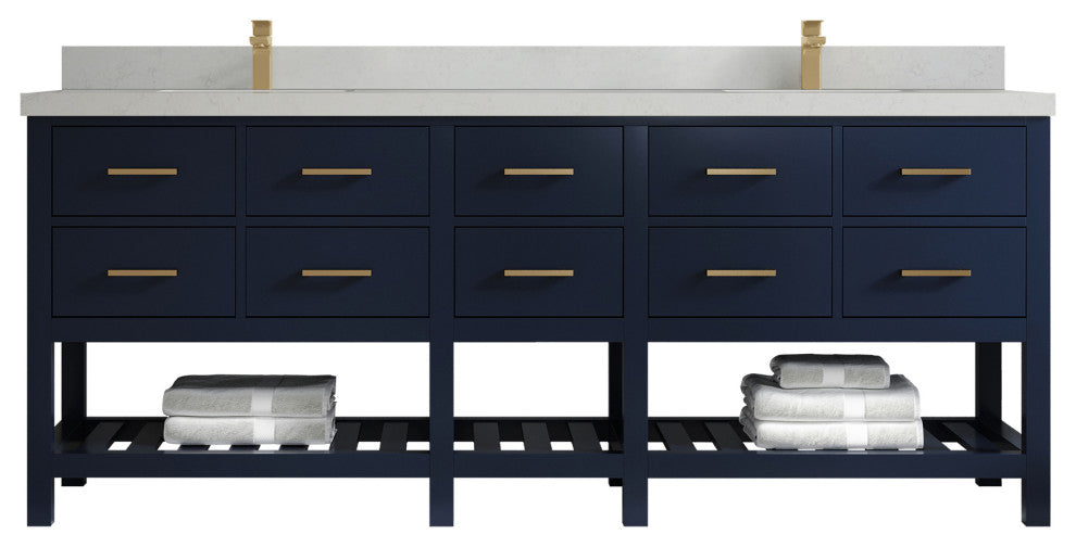 Parker 84 Double Sink Bath Vanity in Navy Blue  2" Carrara Quartz