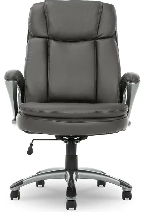 Executive Office Chair, Padded Faux Leather Seat With High Back, Gray