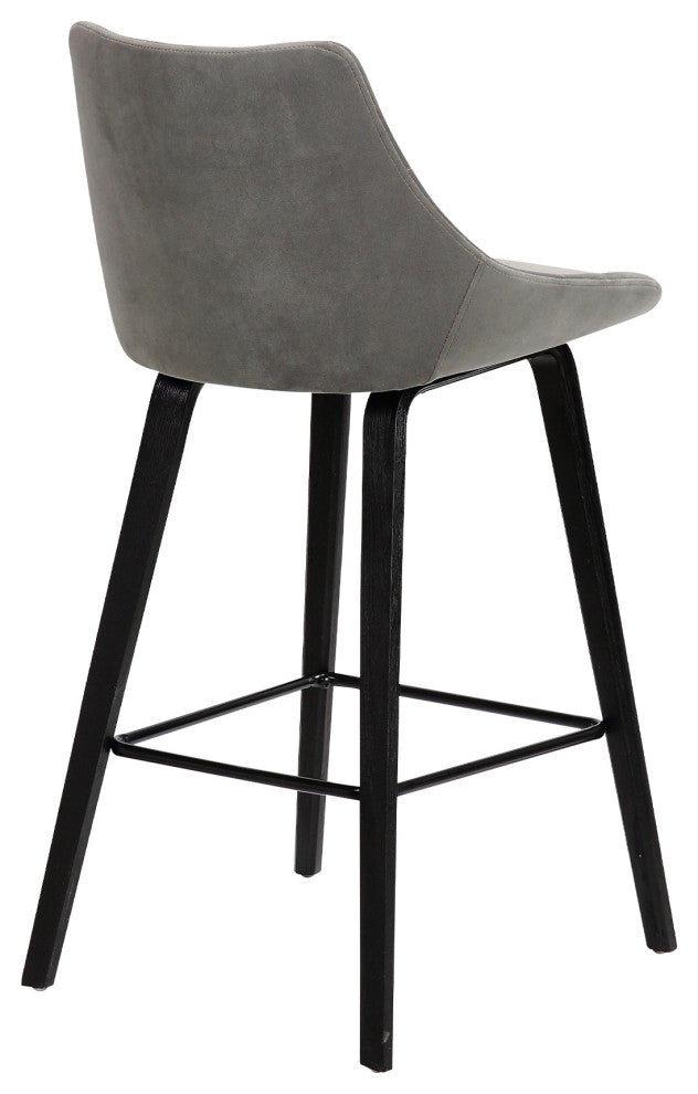 26" Gray Tufted Velvet Upholstered Bar Stool