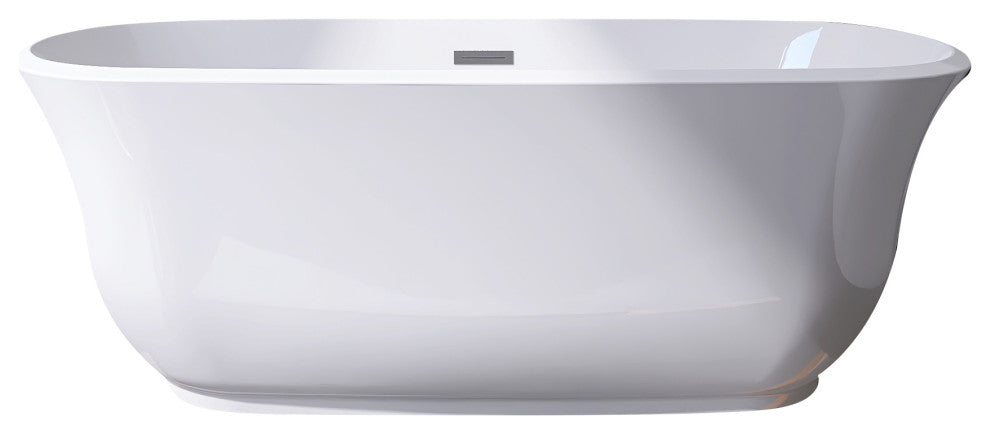 Acrylic Oval Freestanding Flatbottom Soaking Bathtub in Glossy White, 67"31"