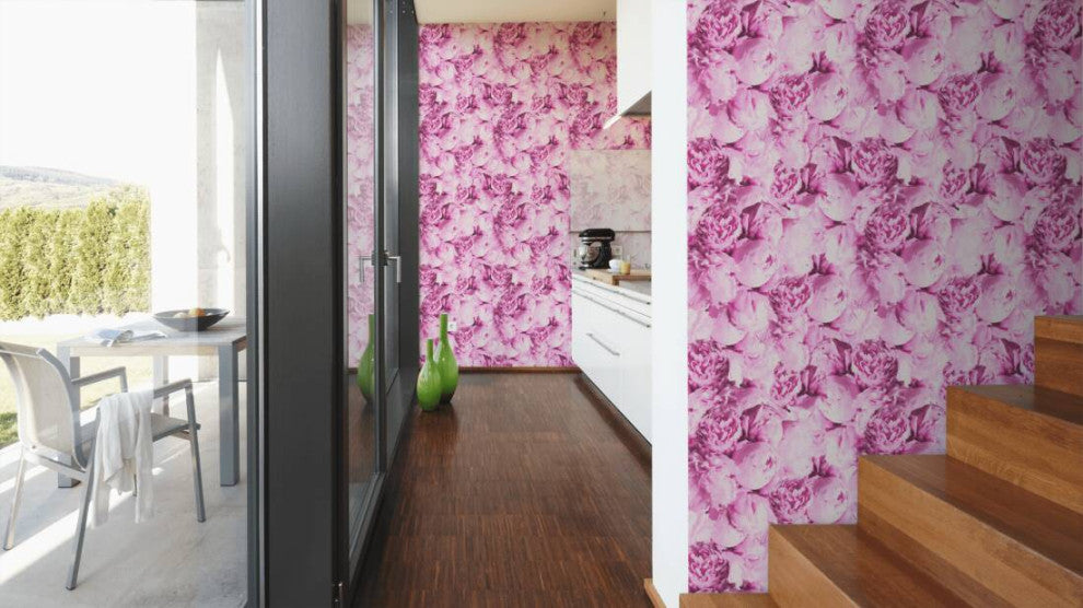 Floral Textured Wallpaper, Peony Flowers, 373981, Pink, 1 Roll