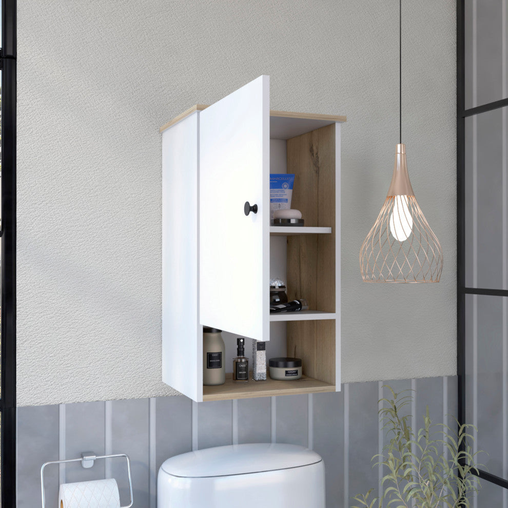 Alaska Medicine Cabinet with Open Shelf, Light Oak/ White