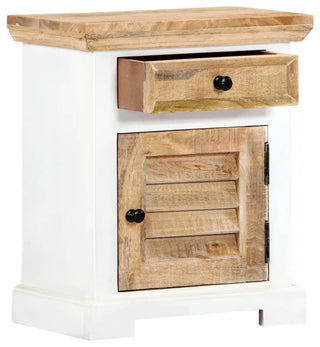 vidaXL Nightstand End Table for Bedroom White and Brown Solid Rough Wood Mango
