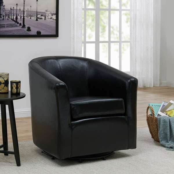 Hayden Swivel Accent Arm Chair, Black, Bonded Leather