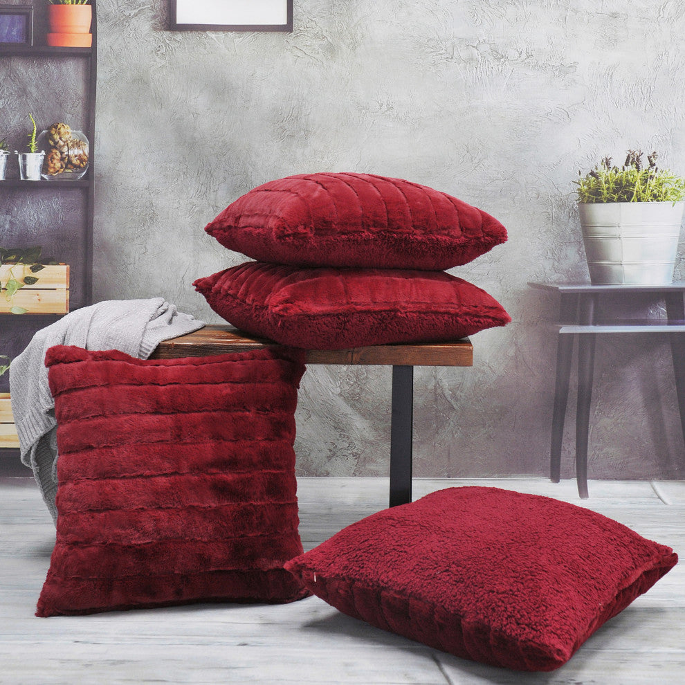 Super Mink Throw Pillow Covers, Set of 4, Jester Red, 20''x20''