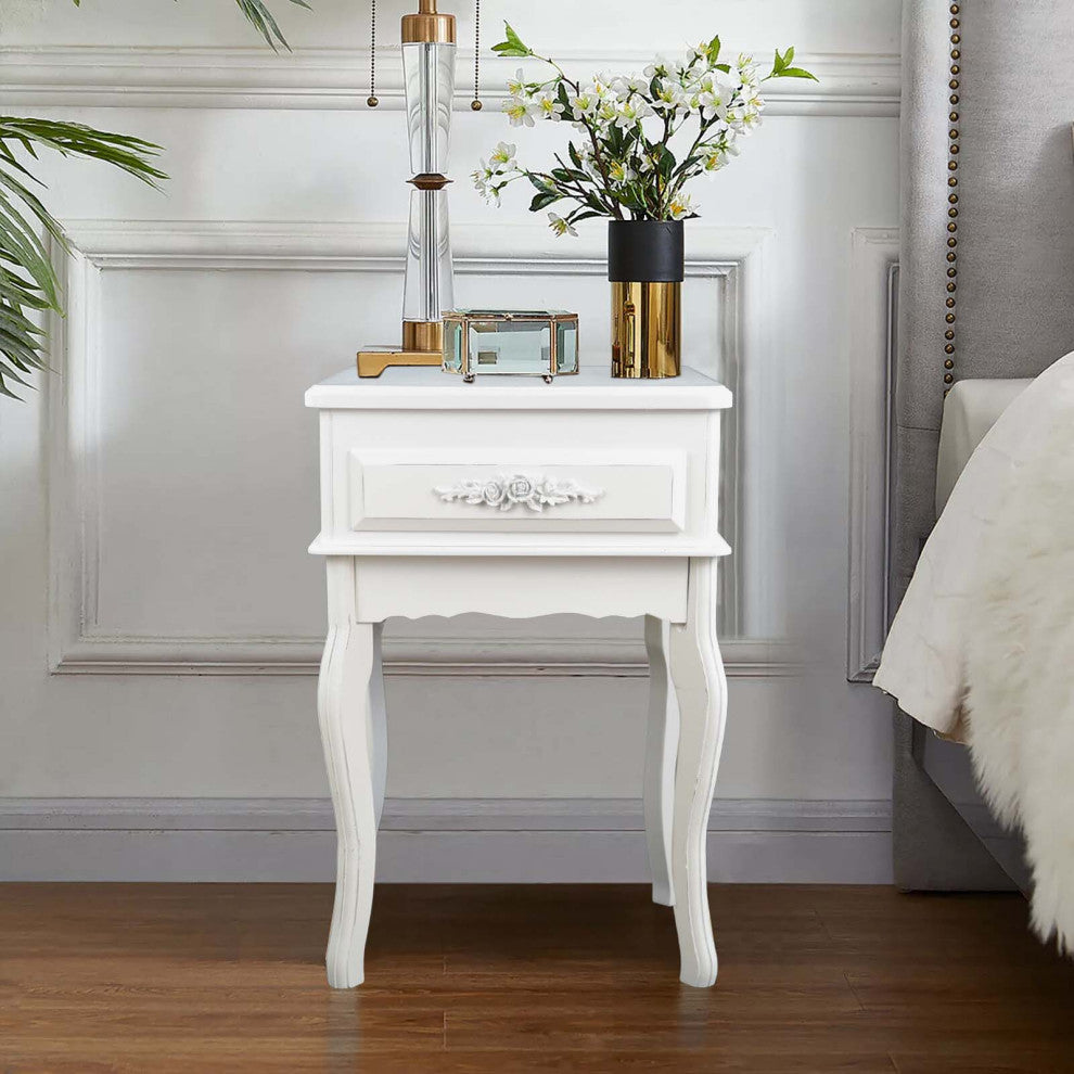 White Wood Nightstand Queen Anne Style Mid Century Console Table