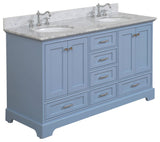 Harper 60" Bathroom Vanity, Powder Blue, Carrara Marble, Double