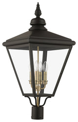 4 Light Bronze Outdoor Extra Large Post Top Lantern, Antique Brass