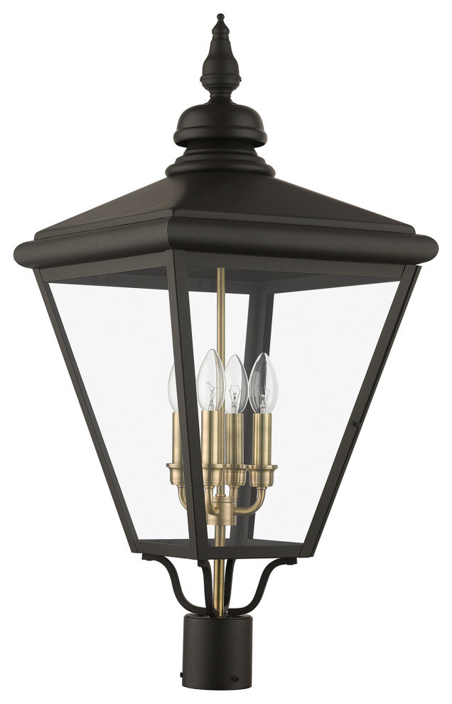 4 Light Bronze Outdoor Extra Large Post Top Lantern, Antique Brass