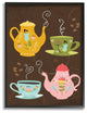 Kettles & Coffee Cups Chalkboard Look Oversized Framed Giclee Art, 16"x20"