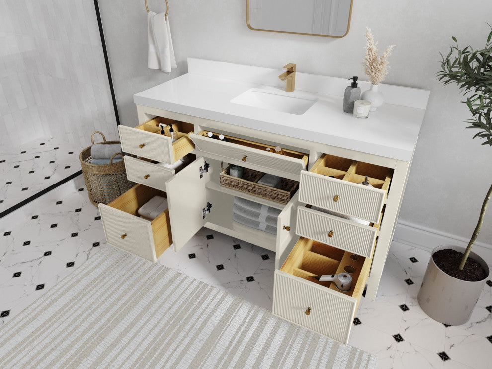 Sonoma 60" Single Sink Bath Vanity in Alabaster, 2"  Viola Brown
